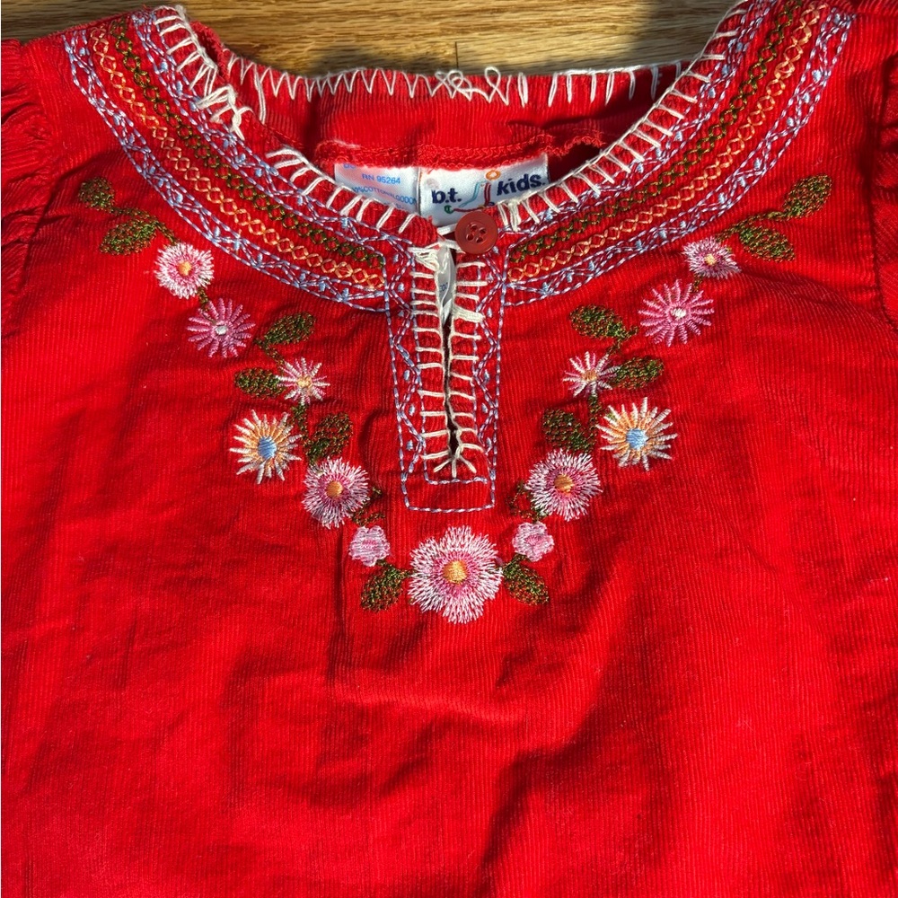 Vintage B.T Kids Top Red Embroidered  Girl Size 6
